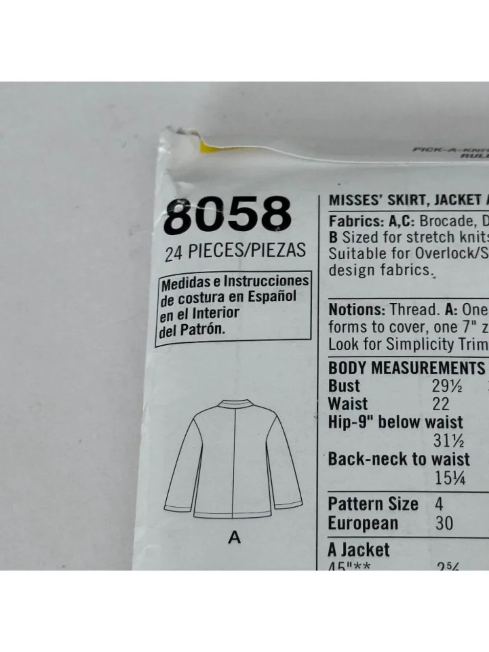 Simplicity Sewing Pattern 8058 Work Suit  Jacket Pants Skirt Modern 12-20 Uncut